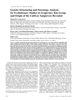 Genetic Structuring and Parentage Analysis for Evolutionary Studies in Grapevine: Kin Group and Origin of the Cultivar Sangiovese Revealed