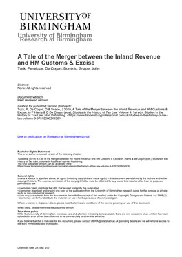 University of Birmingham a Tale of the Merger Between the Inland Revenue and HM Customs & Excise