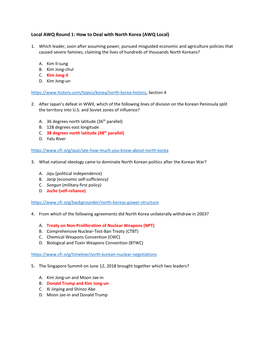 Local AWQ Round 1: How to Deal with North Korea (AWQ Local)
