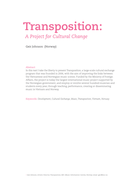 Transposition: a Project for Cultural Change