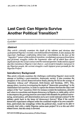 Last Card: Can Nigeria Survive Another Political Transition?