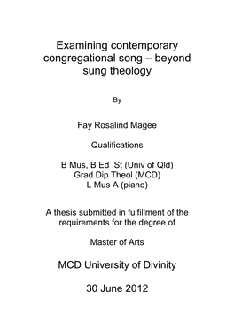 Examining Contemporary Congregational Song – Beyond Sung Theology