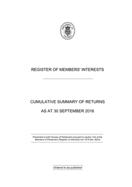 Cumulative Summary of Returns As at 30 September 2016