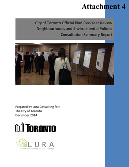 City of Toronto Official Plan Five-Year Review Neighbourhoods and Environmental Policies Consultation Summary Report