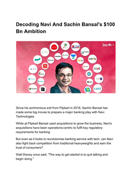 Decoding Navi and Sachin Bansal's $100 Bn Ambition