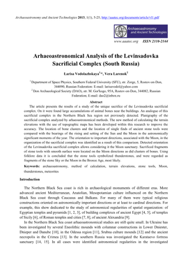 Arhaeoastronomical Analysis of the Levinsadovka Sacrificial Complex (South Russia)