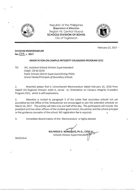 Republic of the Philippines SCHOOLS DIVISION of BOHOL