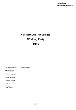 Catastrophe Modelling Working Party