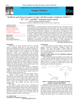 Synthesis and Characterization of Salen and Thiocyanate Complexes with Co , Fe , Cu , and Mn Transition Metal Cations