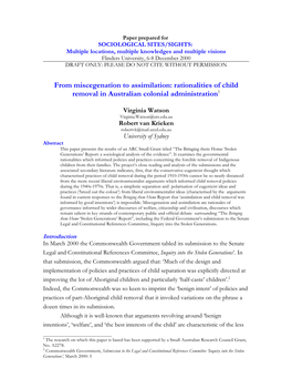 From Miscegenation to Assimilation: Rationalities of Child Theft In