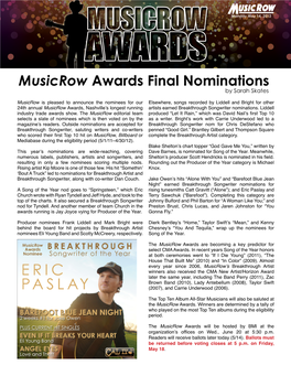 Musicrow Awards Final Nominations by Sarah Skates