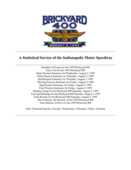 A Statistical Service of the Indianapolis Motor Speedway