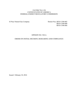 El Paso Natural Gas Company Docket Nos. RP10-1398-003 RP10-1398-000 RP10-1398-004