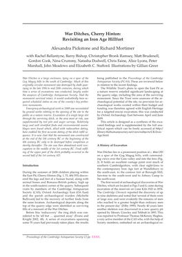 War Ditches, Cherry Hinton: Revisiting an Iron Age Hillfort Alexandra Pickstone and Richard Mortimer