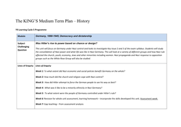 The KING's Medium Term Plan – History