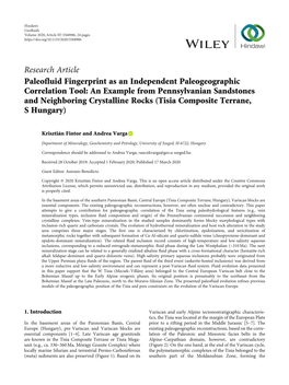 Research Article Paleofluid Fingerprint As An