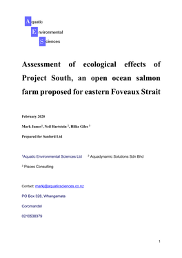 Ecological Effects of Project South, an Open Ocean Salmon Farm Proposed for Eastern Foveaux Strait