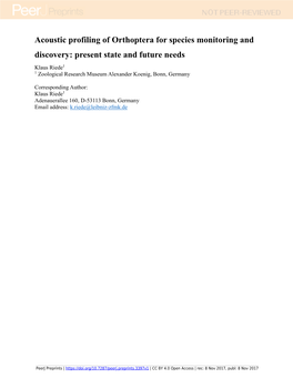 Acoustic Profiling of Orthoptera for Species Monitoring And