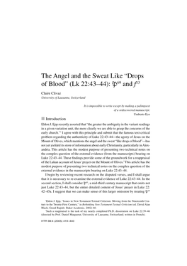 The Angel and the Sweat Like “Drops of Blood” (Lk 22:43–44): ∏69 and F13