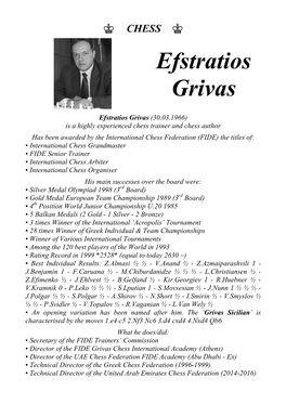 Efstratios Grivas (30.03.1966) Is a Highly Experienced Chess Trainer and Chess Author