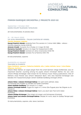 Projekts Finnish Baroque Ochestra : 2021-22