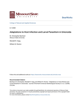 Adaptations to Host Infection and Larval Parasitism in Unionoida