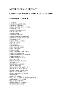 Pdf Biblioteca Del Soneto. Autores: Letra T