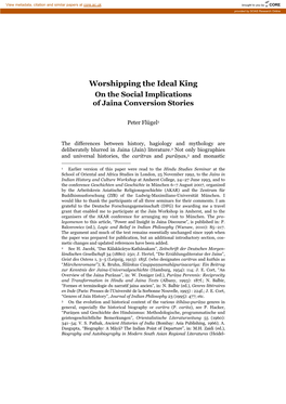 Worshipping the Ideal King on the Social Implications of Jaina Conversion Stories
