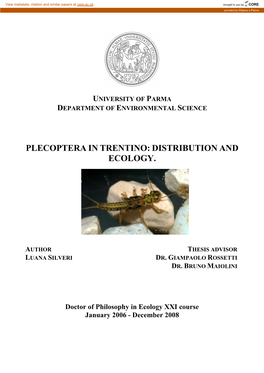 Plecoptera in Trentino: Distribution and Ecology