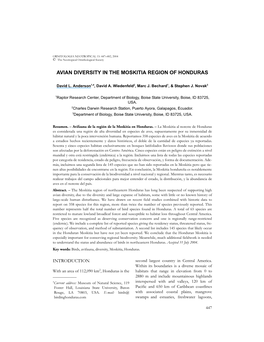 Avian Diversity in the Moskitia Region of Honduras