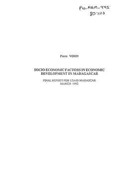 Socio Economic Factors in Economic Development in Madagascar