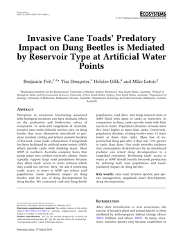 Invasive Cane Toads' Predatory Impact on Dung Beetles Is