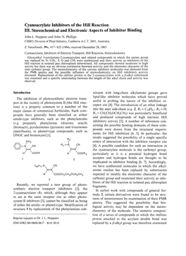 Cyanoacrylate Inhibitors of the Hill Reaction III