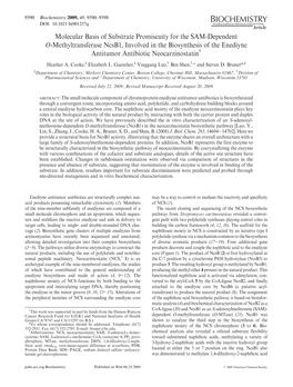 Molecular Basis of Substrate Promiscuity for the SAM-Dependent O-Methyltransferase Ncsb1, Involved in the Biosynthesis of the En