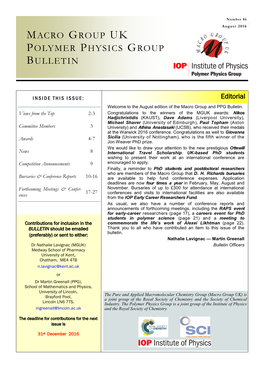 Macro Group Uk Polymer Physics Group Bulletin