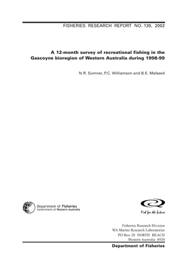 A 12-Month Survey of Recreational Fishing in the Gascoyne Bioregion of Western Australia During 1998-99