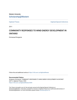 Community Responses to Wind Energy Development in Ontario