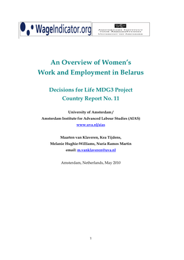 An Overview of Women's Work and Employment in Belarus