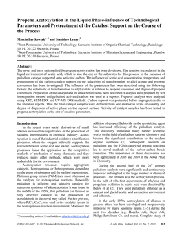 Propene Acetoxylation in the Liquid Phase-Influence of Technological Parameters and Pretreatment of the Catalyst Support on the Course of the Process