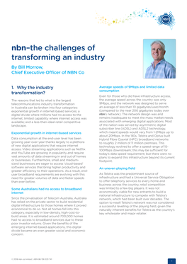 Nbn–The Challenges of Transforming an Industry by Bill Morrow, Chief Executive Officer of NBN Co