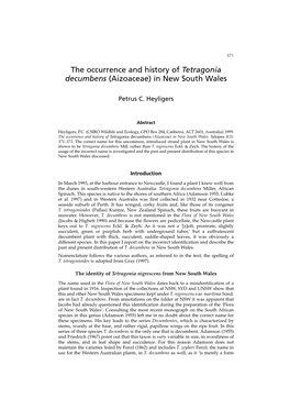 The Occurrence and History of Tetragonia Decumbens (Aizoaceae) in New South Wales