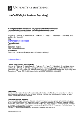 A Comprehensive Molecular Phylogeny of the &lt;I&gt;Mortierellales