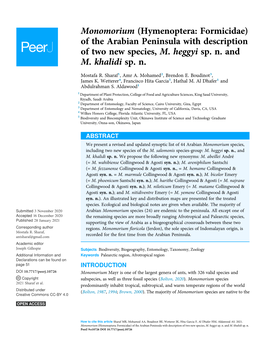 Of the Arabian Peninsula with Description of Two New Species, M