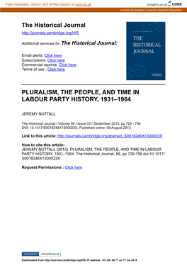 The Historical Journal PLURALISM, the PEOPLE, and TIME IN