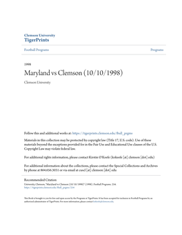 Maryland Vs Clemson (10/10/1998) Clemson University