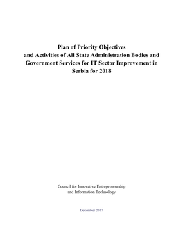 Plan of Priority Objectives and Activities of All State Administration Bodies and Government Services for IT Sector Improvement in Serbia for 2018