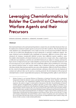 Leveraging Cheminformatics to Bolster the Control of Chemical Warfare Agents and Their Precursors