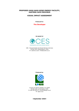 PROPOSED HAGA HAGA WIND ENERGY FACILITY, EASTERN CAPE PROVINCE VISUAL IMPACT ASSESSMENT the Developer