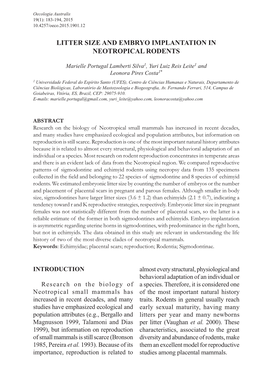 Litter Size and Embryo Implantation in Neotropical Rodents