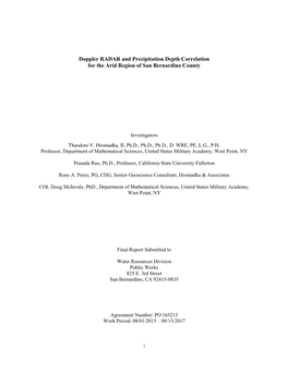 Doppler RADAR and Precipitation Depth Correlation for the Arid Region of San Bernardino County